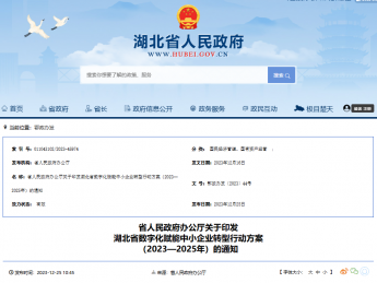 湖北省人民政府办公厅印发《湖北省数字化赋能中小企业转型行动方案(2023—2025年)》